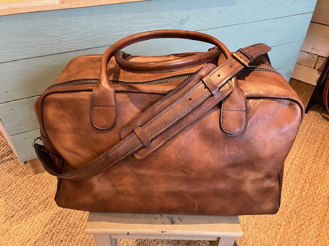 sac cuir marron weekend vintage